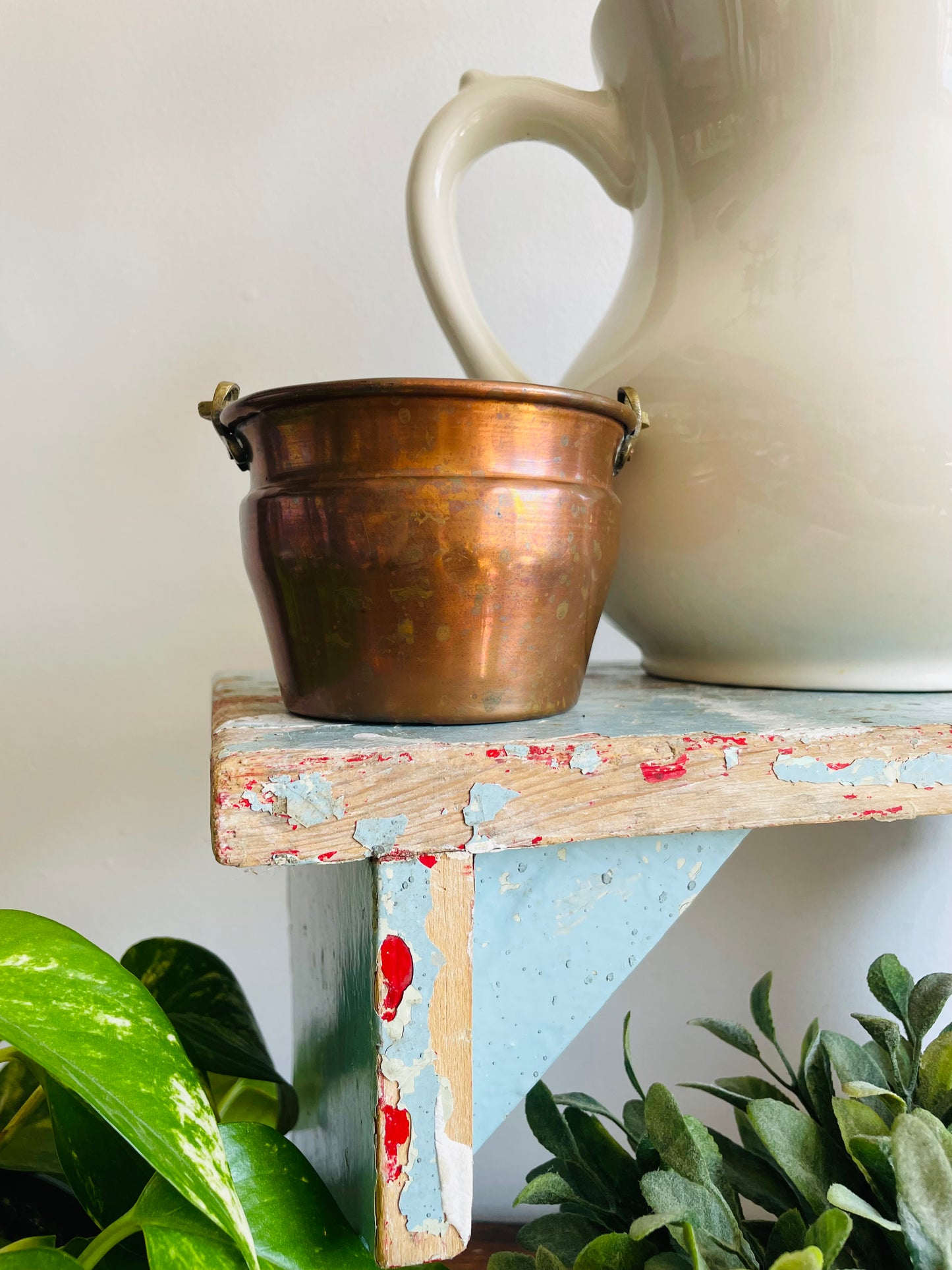 Copper Bucket Pail with Etched Brass Handle - Makes a Great Planter Pot!