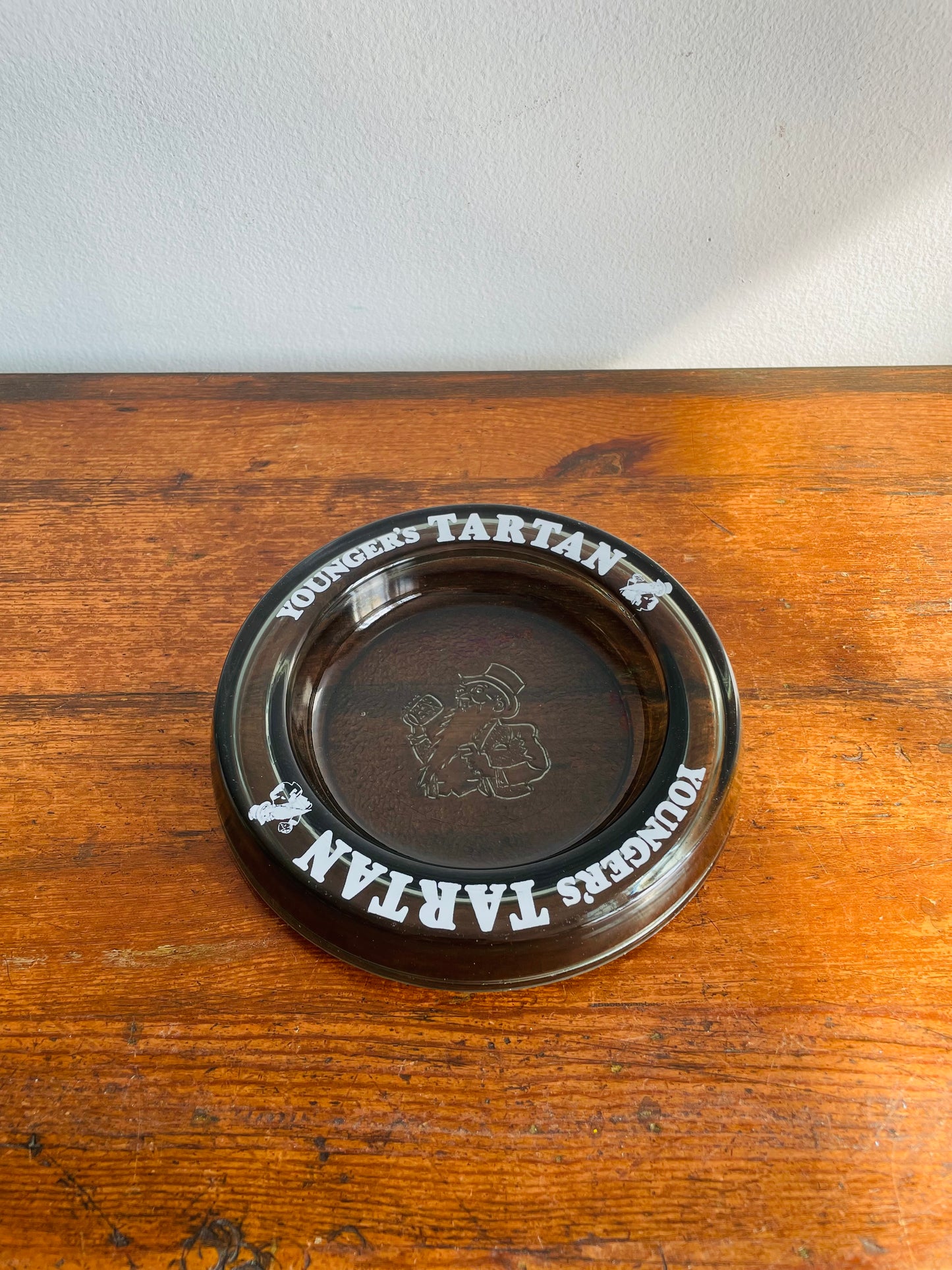 Younger's Tartan Ale Smoked Black Glass Ashtray or Trinket Dish - Edinburgh, Scotland Brewery