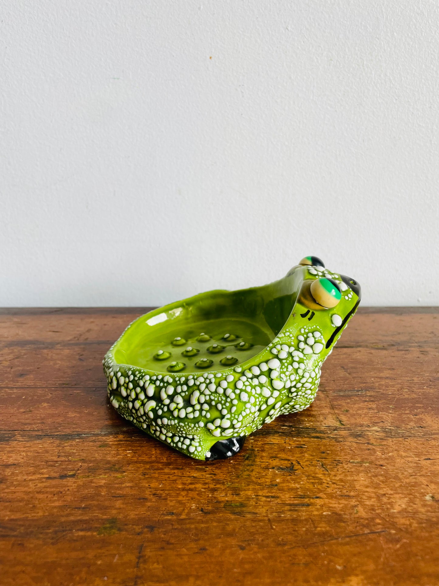Vintage Hand Painted Cute & Squat Frog Scrubbie, Sponge or Soap Holder - Signed Josie