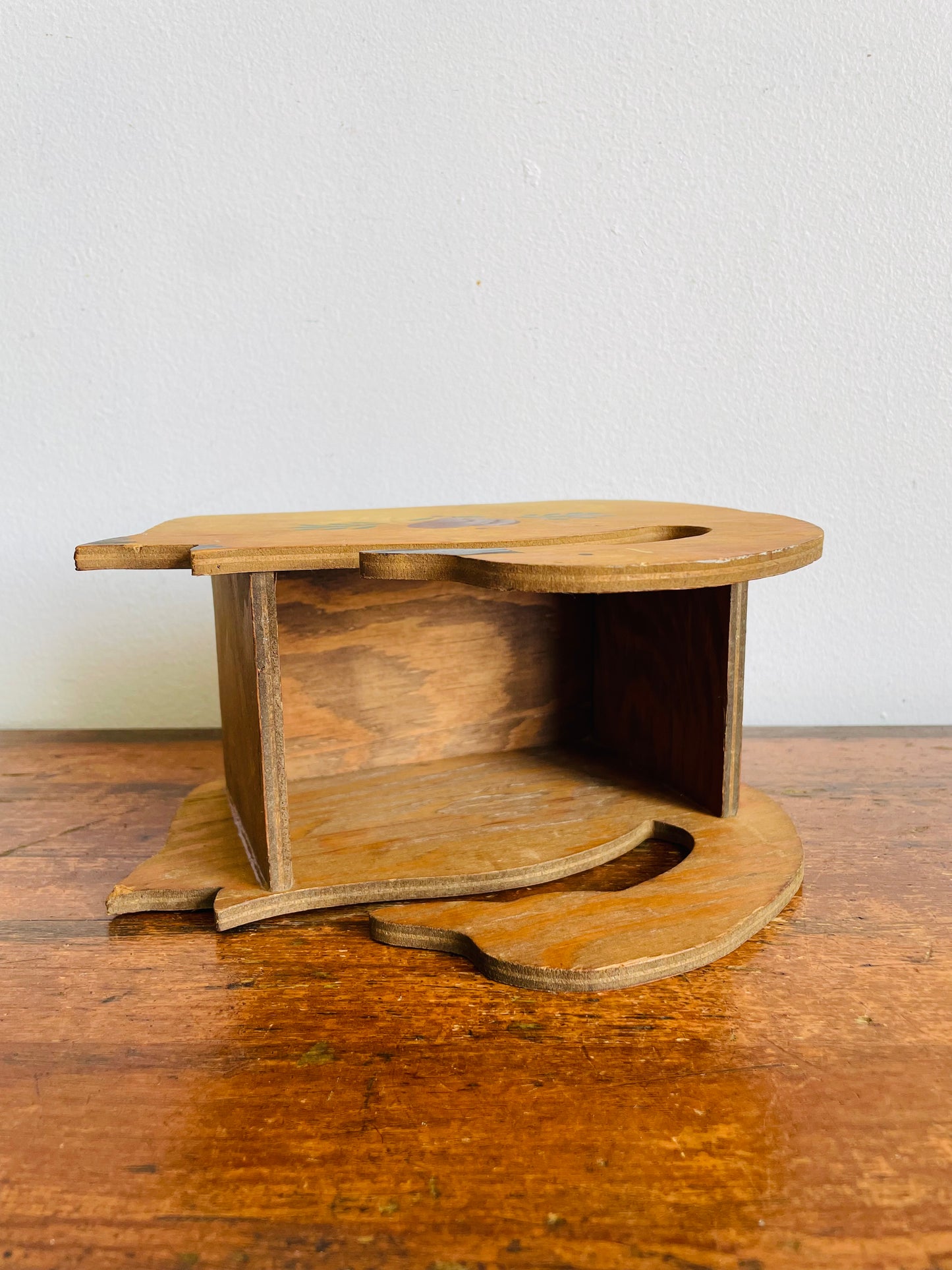 Vintage Folk Art Wood Swan Caddy Box Holder with Heart & Leaf Design - Trinkets, Planter, Napkins, Etc.