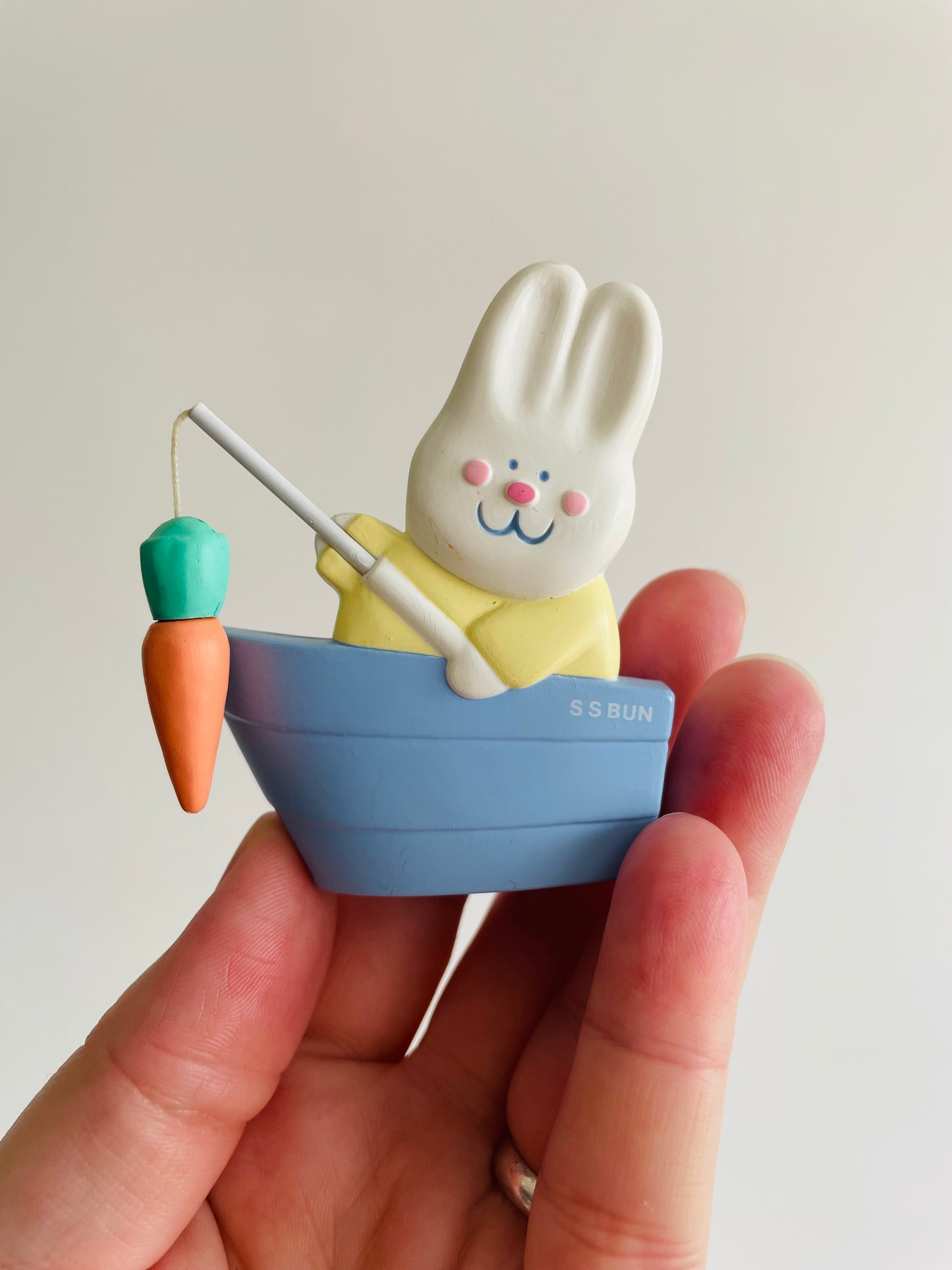Easter Holiday Pin - Bunny Fishing with Carrot in SS Bun Boat - Hallmark Cards 1990