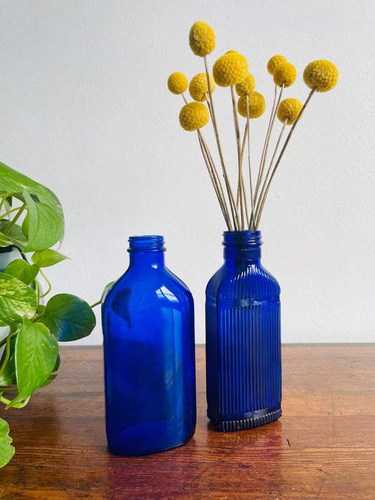 Cobalt Blue Glass Bottle Vases - Genuine Phillips Made in Canada - Set of 2