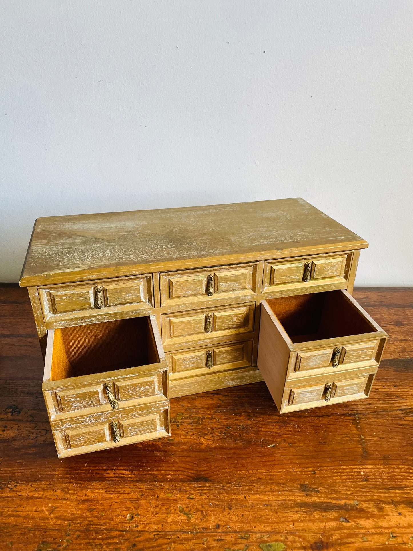 Large Wood Jewellery Box Shaped Like a Dresser with Felt Lined Drawers & Brass Pull Handles - Also Great for Office Supplies, Beads, Crafting, Etc.