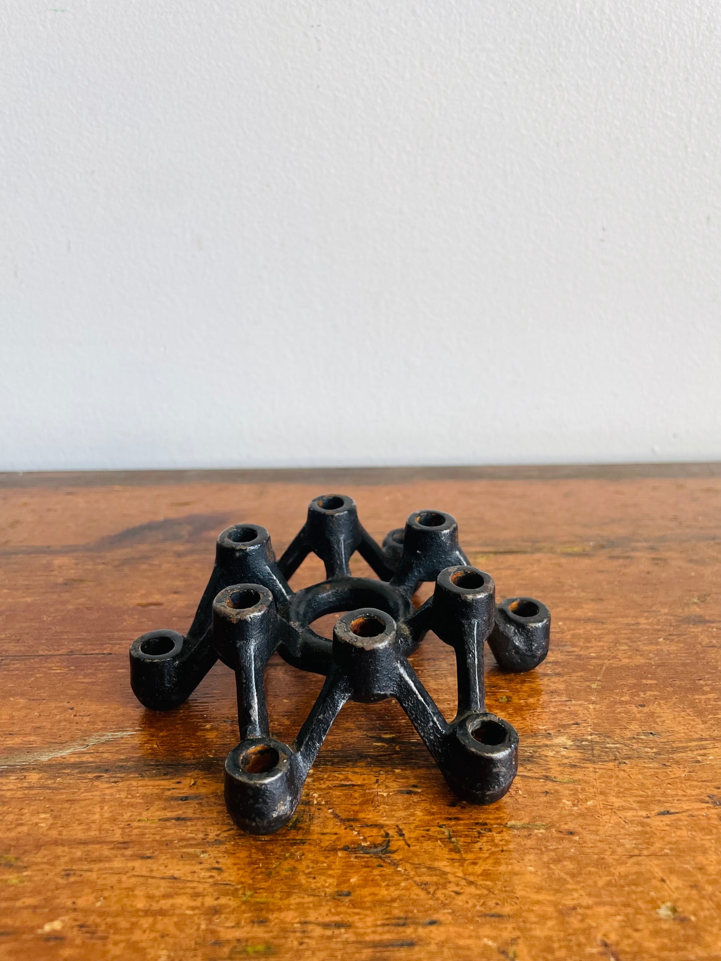 Vintage Mid-Century Modern Black Cast Iron Spider Atomic Starburst Candle Holder for 12 Slim Tapers - Made in Japan