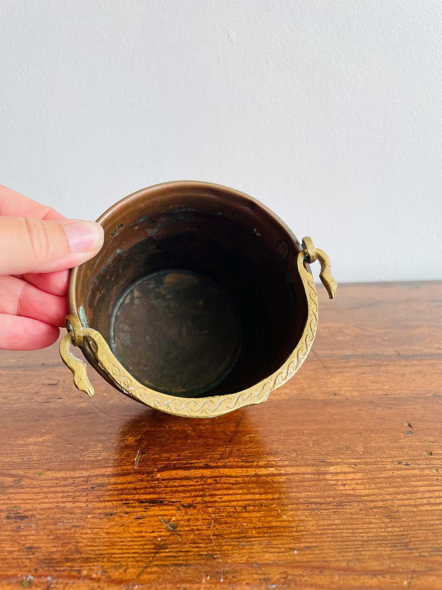 Copper Bucket Pail with Etched Brass Handle - Makes a Great Planter Pot!