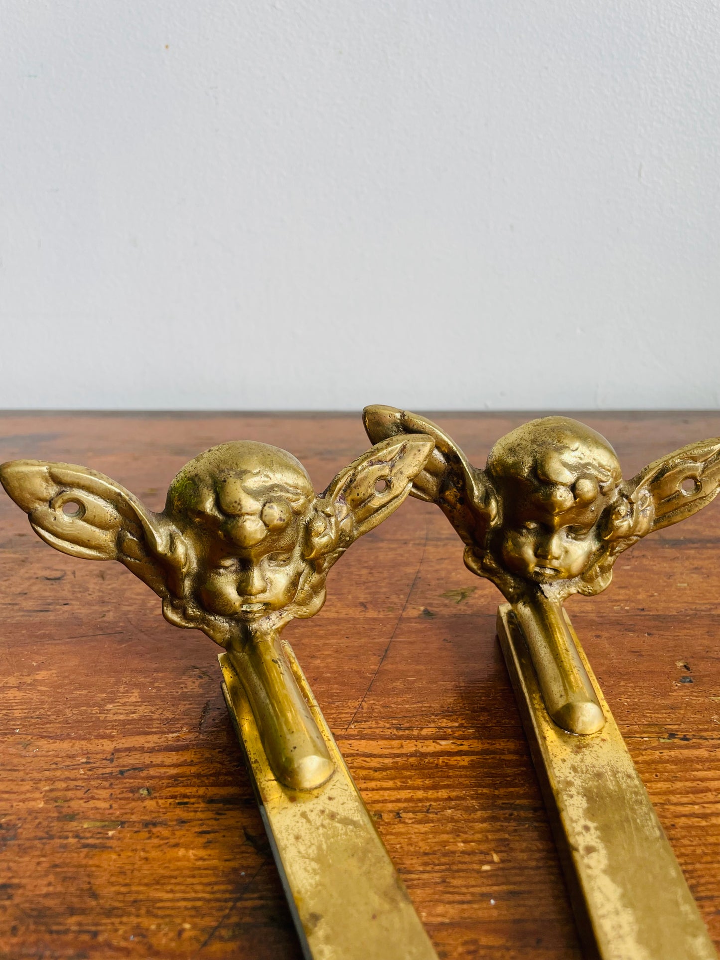 Vintage Solid Brass Cherub Angel Hook Hangers or Brackets - Great Project or DIY Piece - Set of 2 Hardware Pieces - Would be Great Stocking Hangers!
