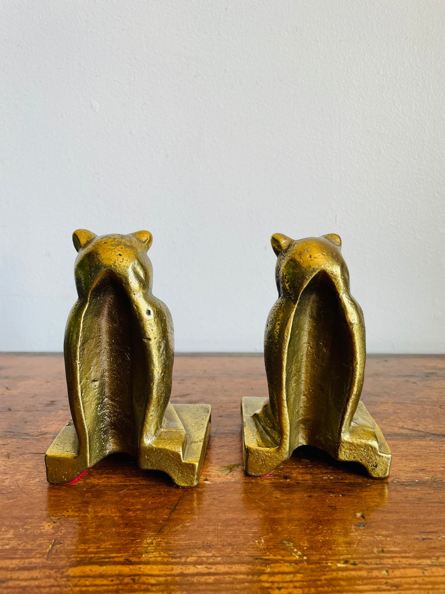 Vintage Solid & Heavy Brass Wise Owls on Stack of Books Bookends - Set of 2