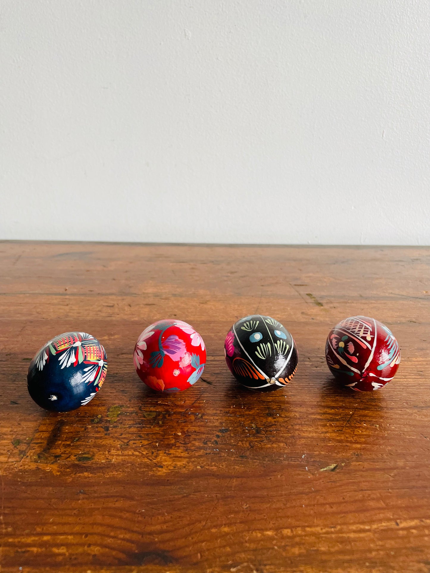 Hand Painted Wood Eggs with Various Designs - Set of 4