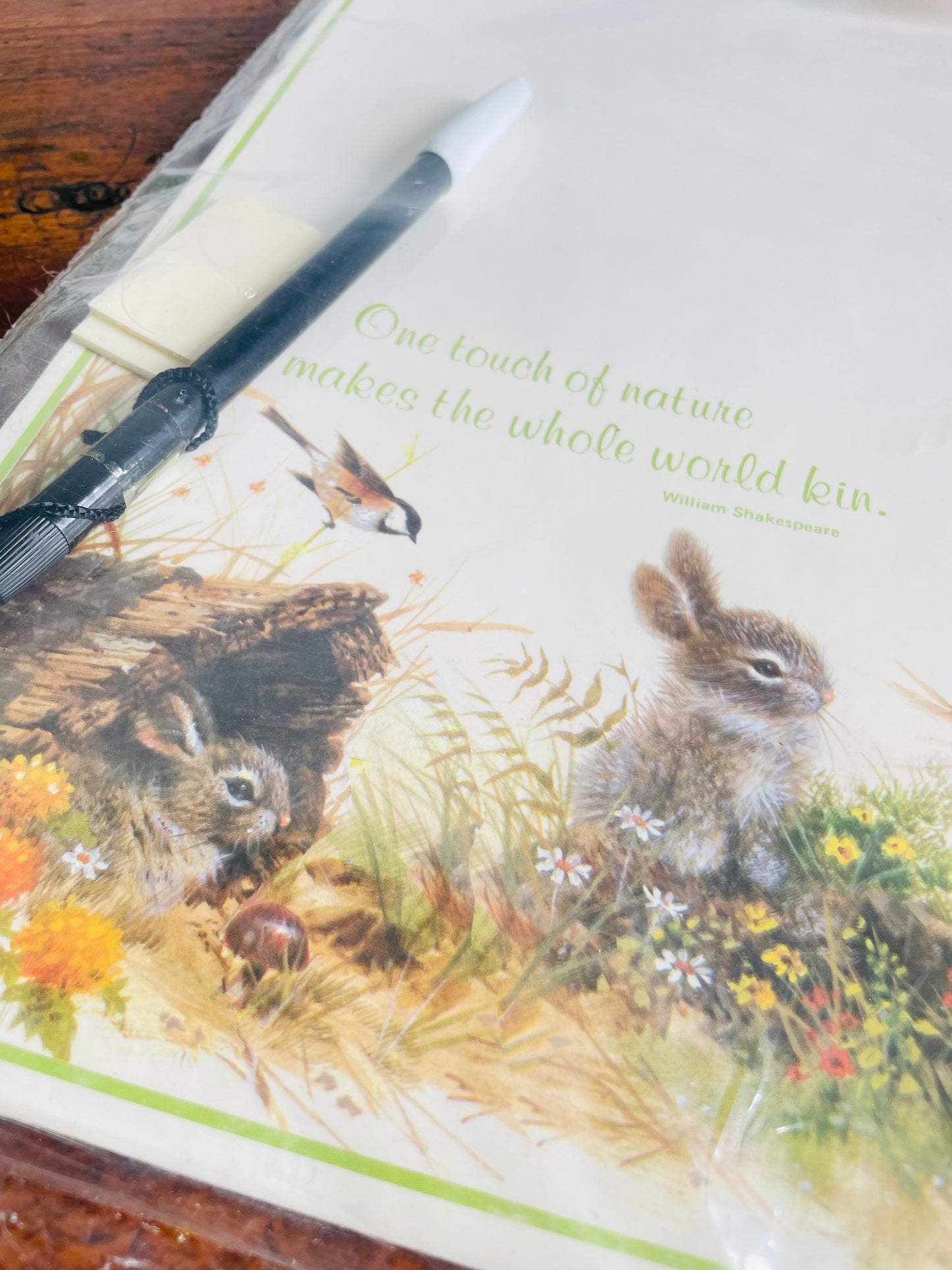 Vintage New Old Stock Bright Crest Ltd. Dry Erase Memo Board with Adorable Forest Animal Graphics - Write On / Write Off - One Touch of Nature Makes the Whole World Kin - No Shipping