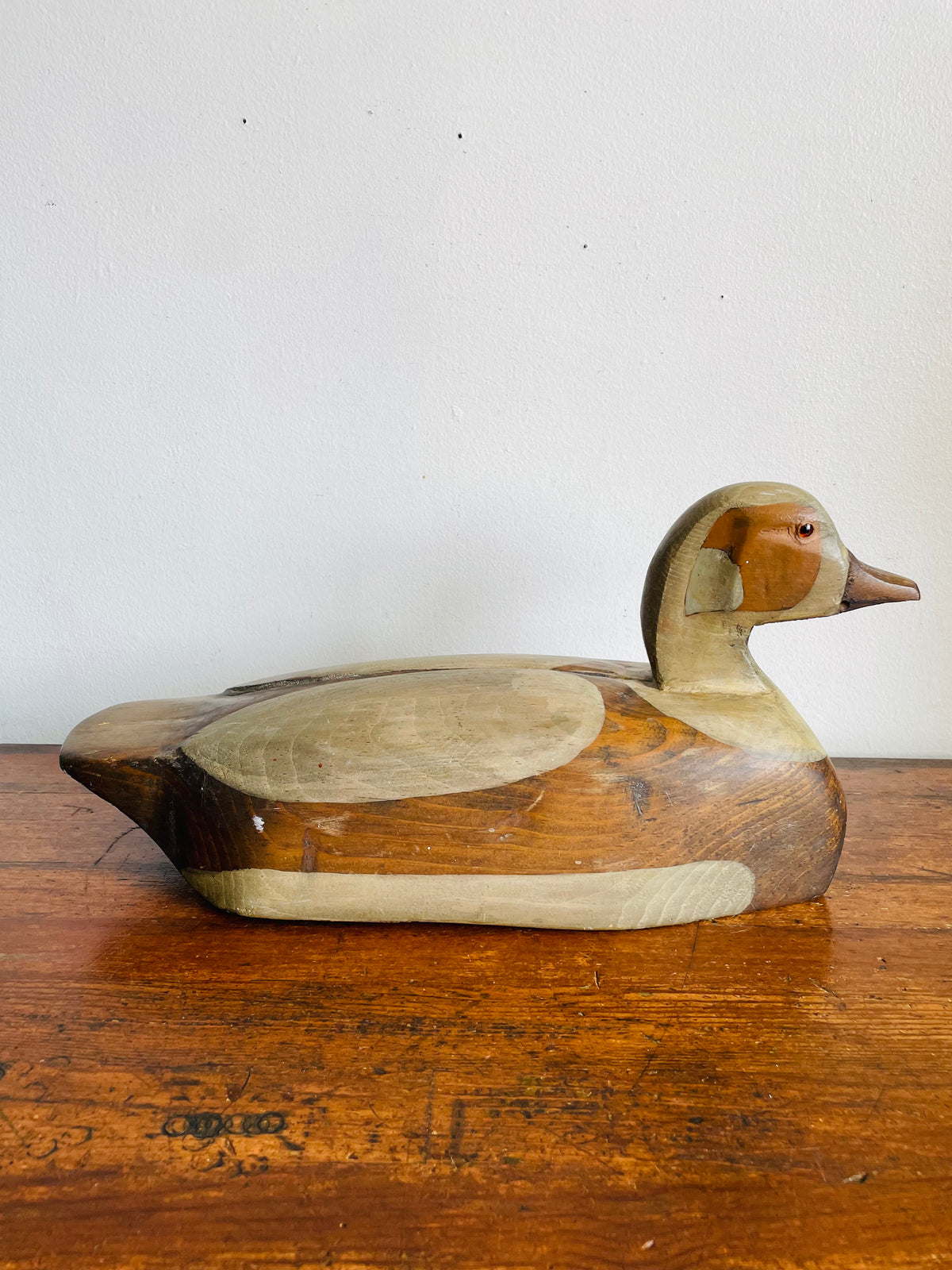 Vintage 1983 Hand-Carved & Painted Wood Duck Decoy Statue - Signed Ron Finbow