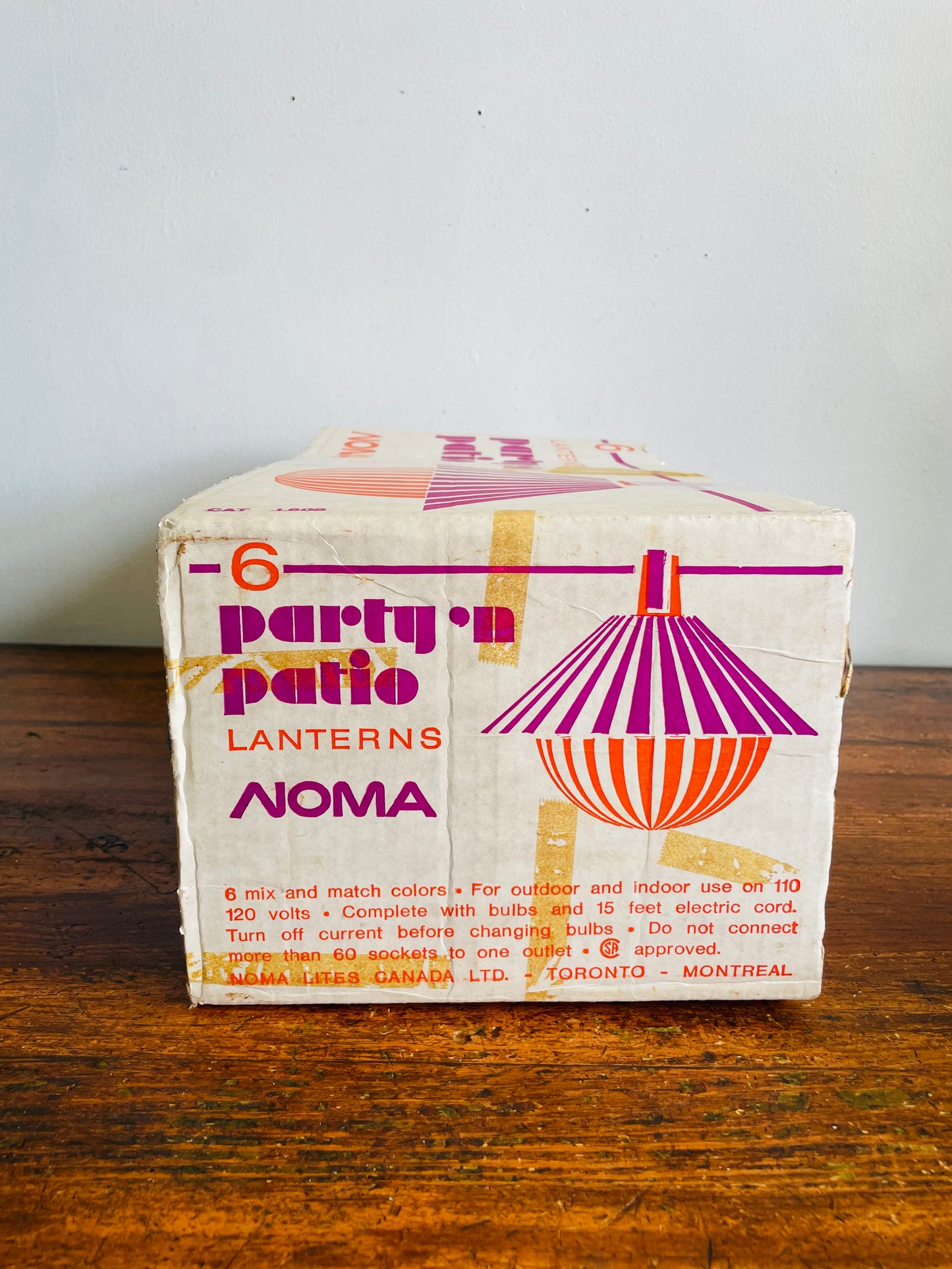 Vintage New Old Stock Noma Party 'n Patio Lanterns in Box - 6 Mix & Match Colours - Indoor & Outdoor Use - Includes Bulbs & 15 Feet Electric Cord - Made in Canada