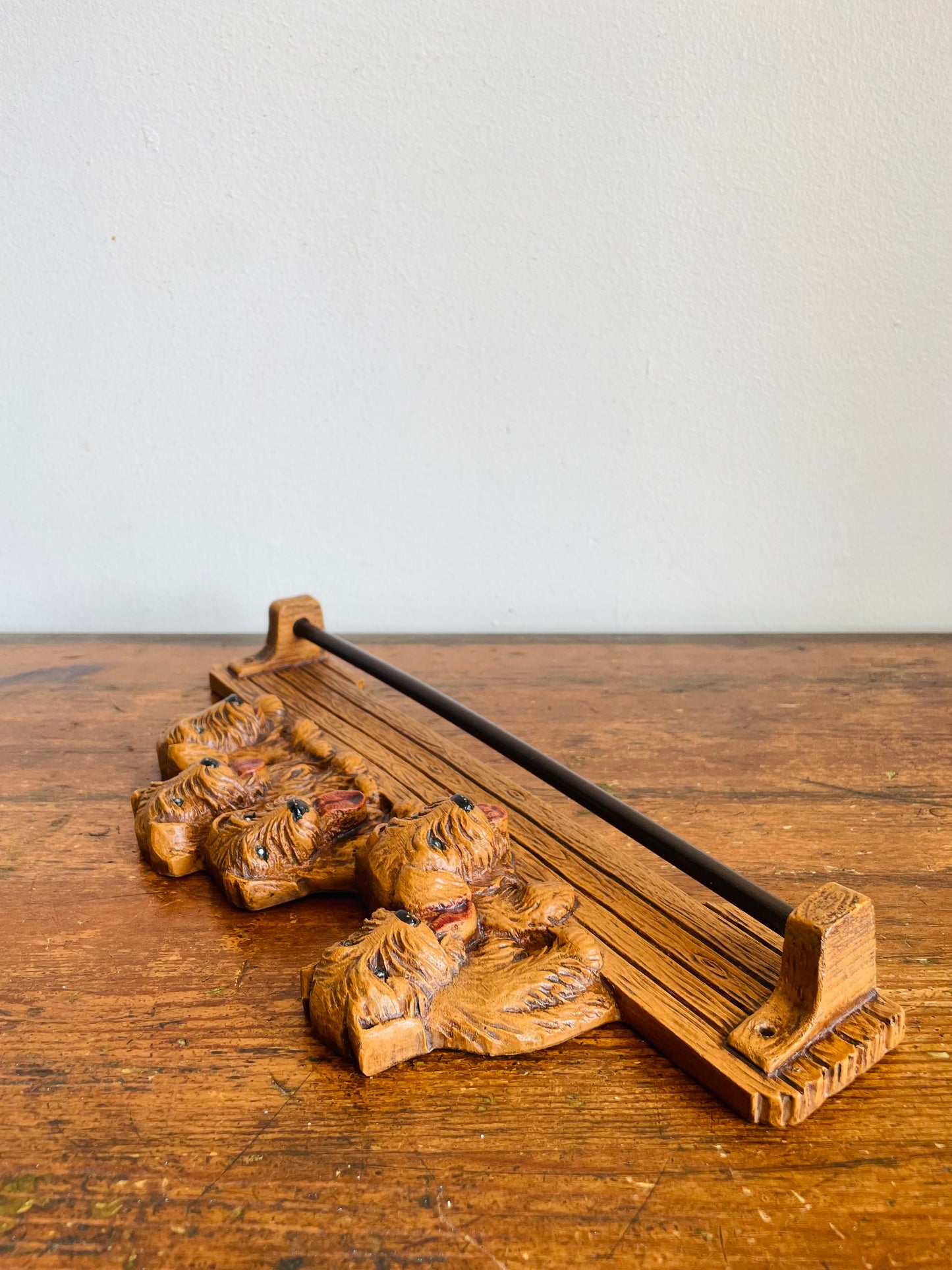 Vintage Resin & Wood Wall Mount Rack Hanger with Adorable Puppy Dog Design - Great for Towels, Scarves, Belts, Necklaces, Etc.