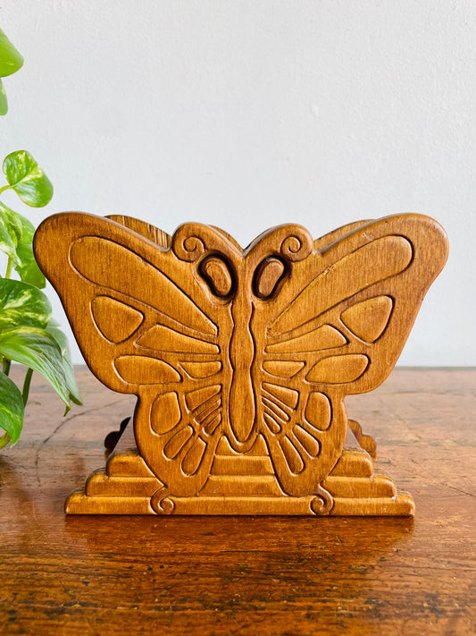 Vintage Carved Wood Butterfly Napkin Holder or Letter / Mail Organizer