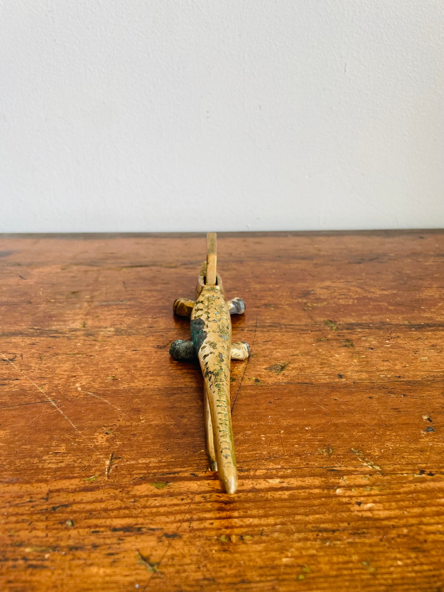 Vintage Solid Brass Alligator Nutcracker with Tarnish / Sold As-Is