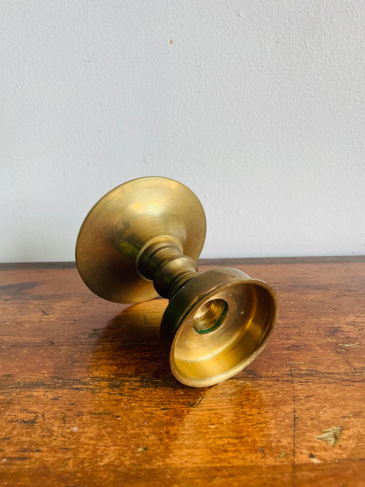 Vintage Heavy & Sturdy Solid Brass Candle Holder with Spindle & Round Base - Can Hold Tapers or a Slim Pillar Candle