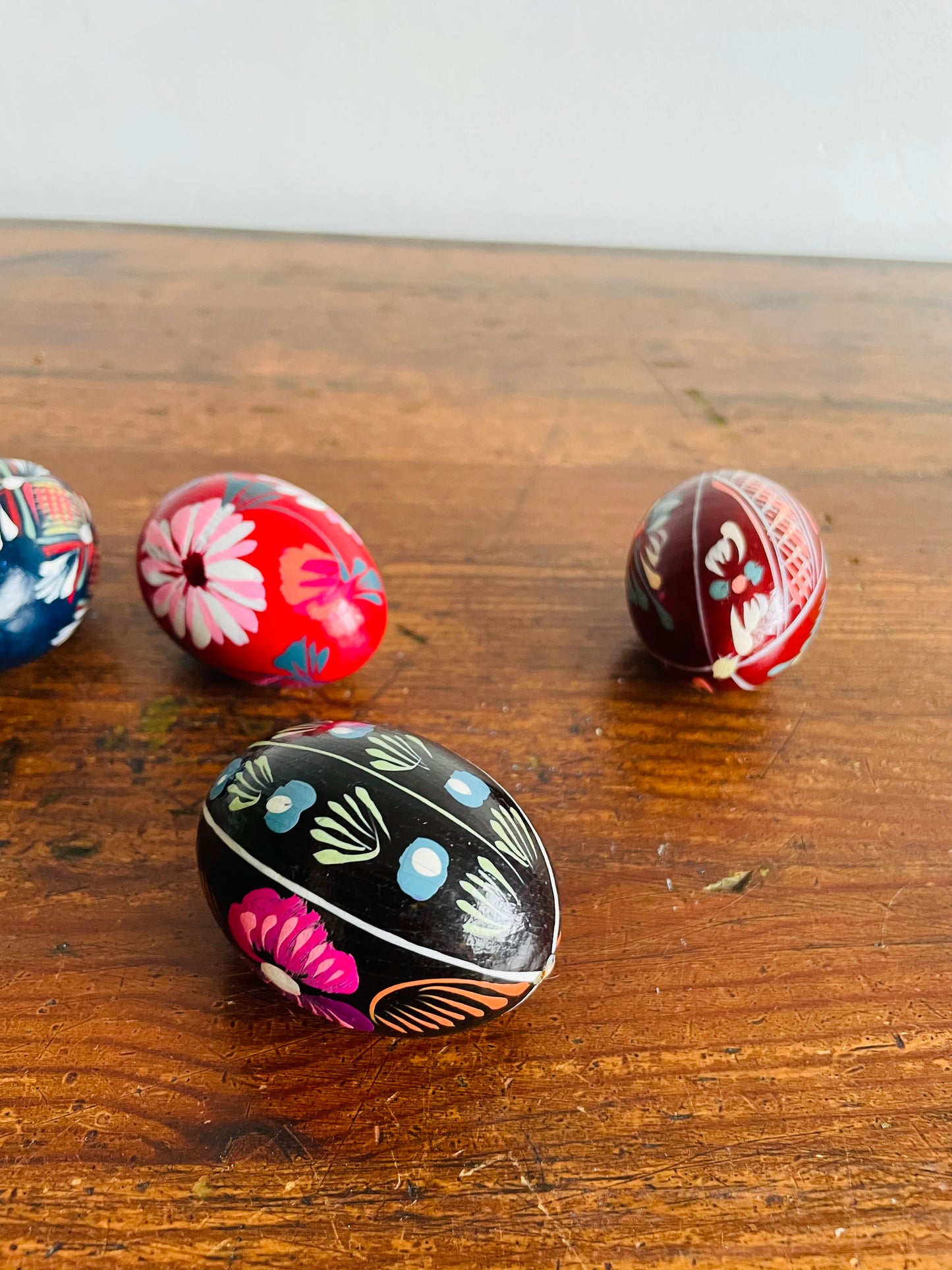 Hand Painted Wood Eggs with Various Designs - Set of 4