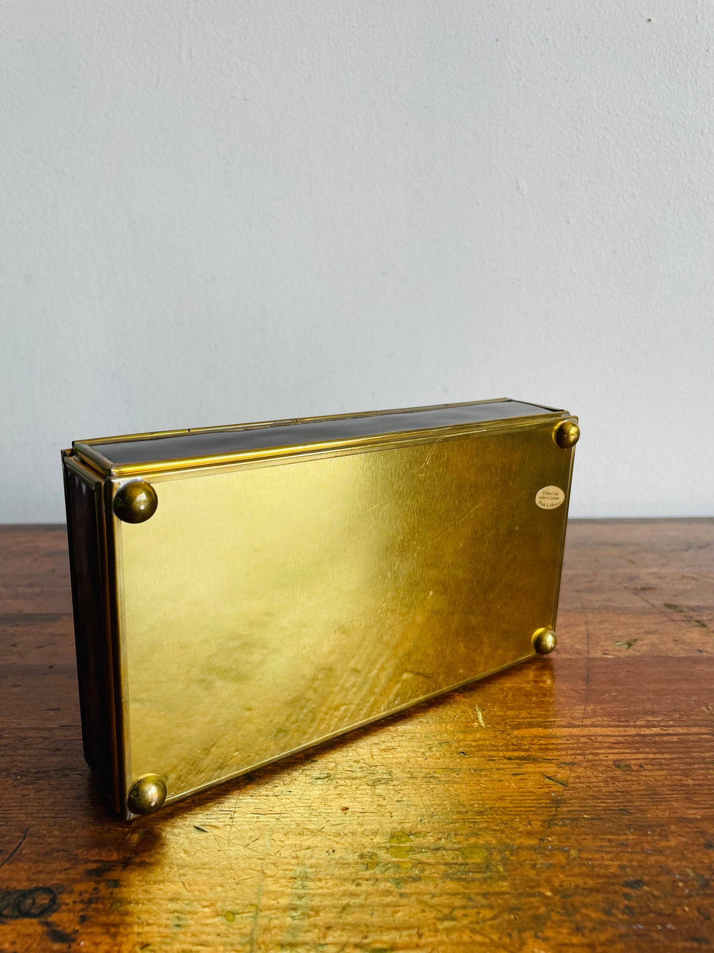 Enesco Corporation Purple Glass & Brass Divided Sectional Jewellery Box with Flower Lid - Made in Mexico