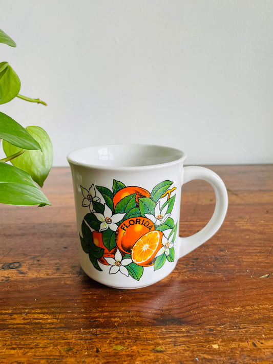 White Florida Mug with Orange Fruit Design - Made in Japan
