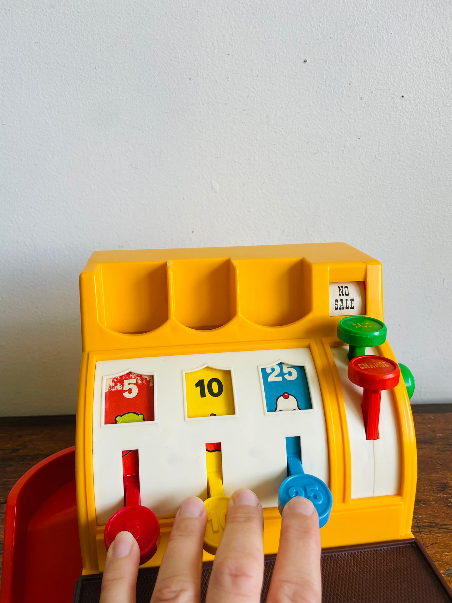 Vintage 1974 Fisher Price Toys Cash Register - Includes 6 Coins - Buttons, Bell, Drawer - Tested / Works!