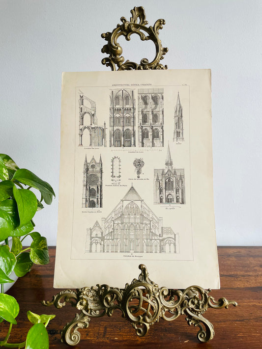 Gothic Architecture of France Page Print from Book # 2 - Found in Lisbon, Portugal