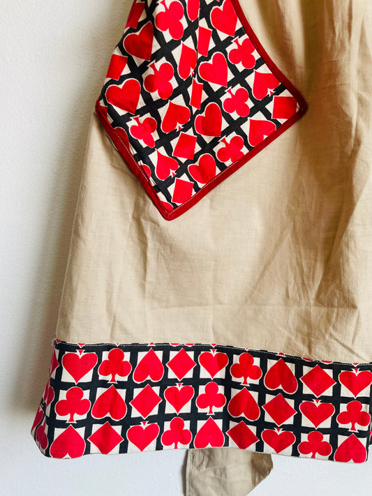 Game Night Waist Tie Apron with Pockets & Card Deck Graphics - Red Clubs, Diamonds, Hearts & Spades