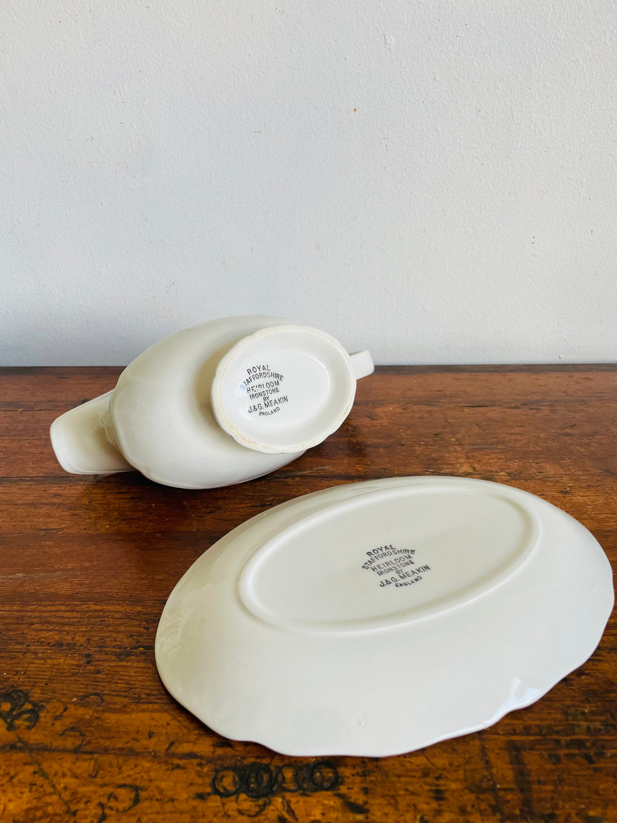 Vintage Royal Staffordshire Heirloom English Ironstone by J & G Meakin Gravy Sauce Boat & Plate - Made in England