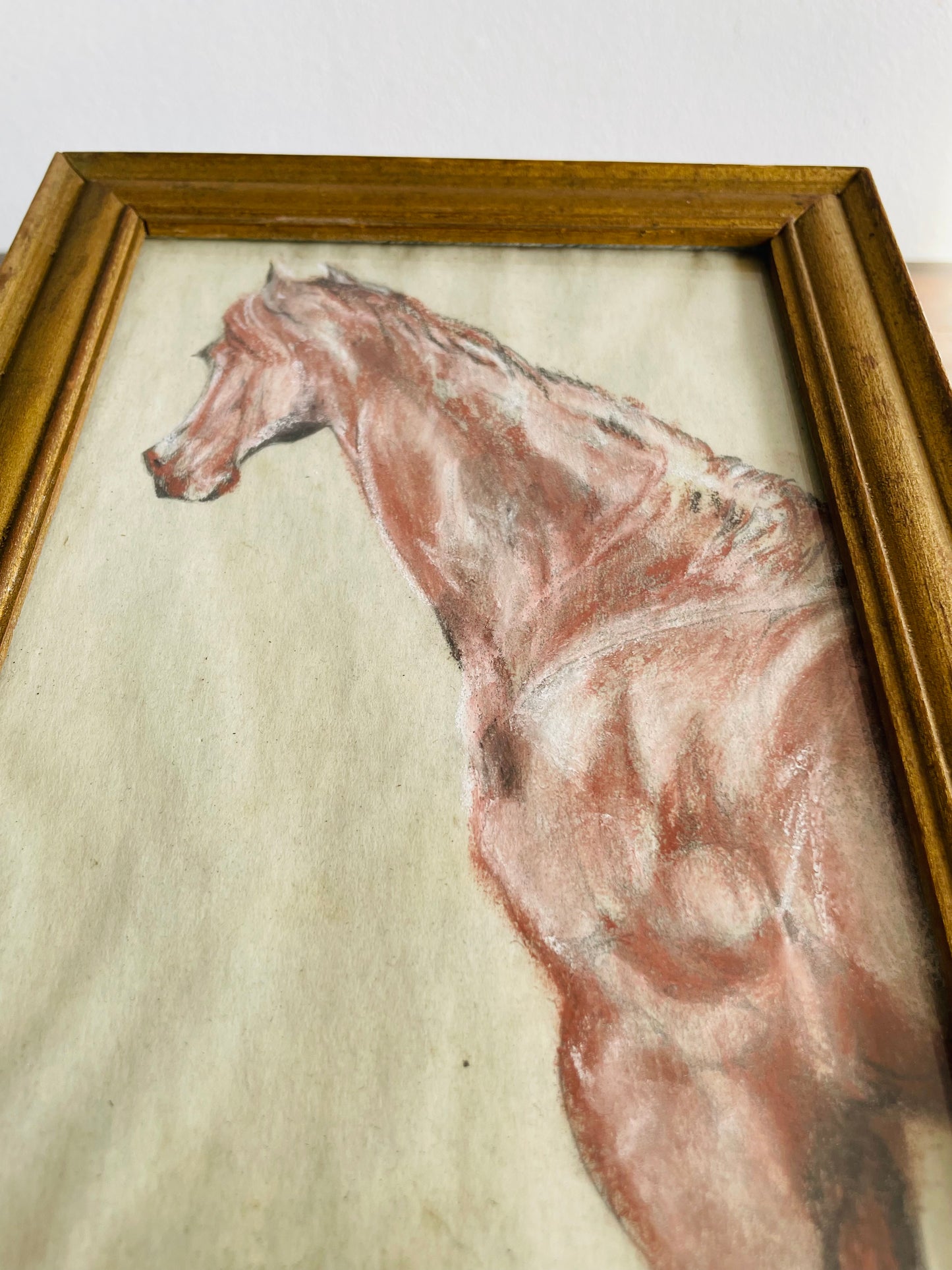 Original Art Framed Pastel Sketch of Horse