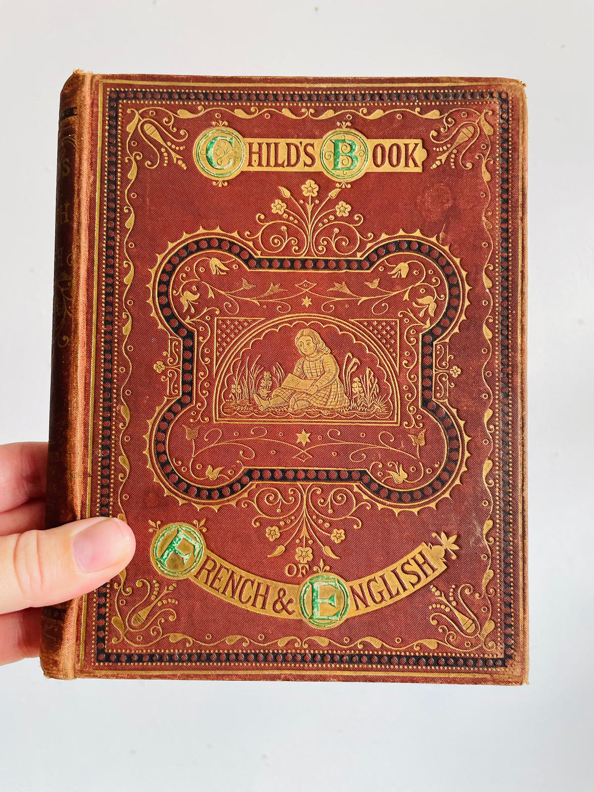 Vintage 1940s Child's Book of French & English Embossed Hardcover Book - Illustrated with 150 Engravings