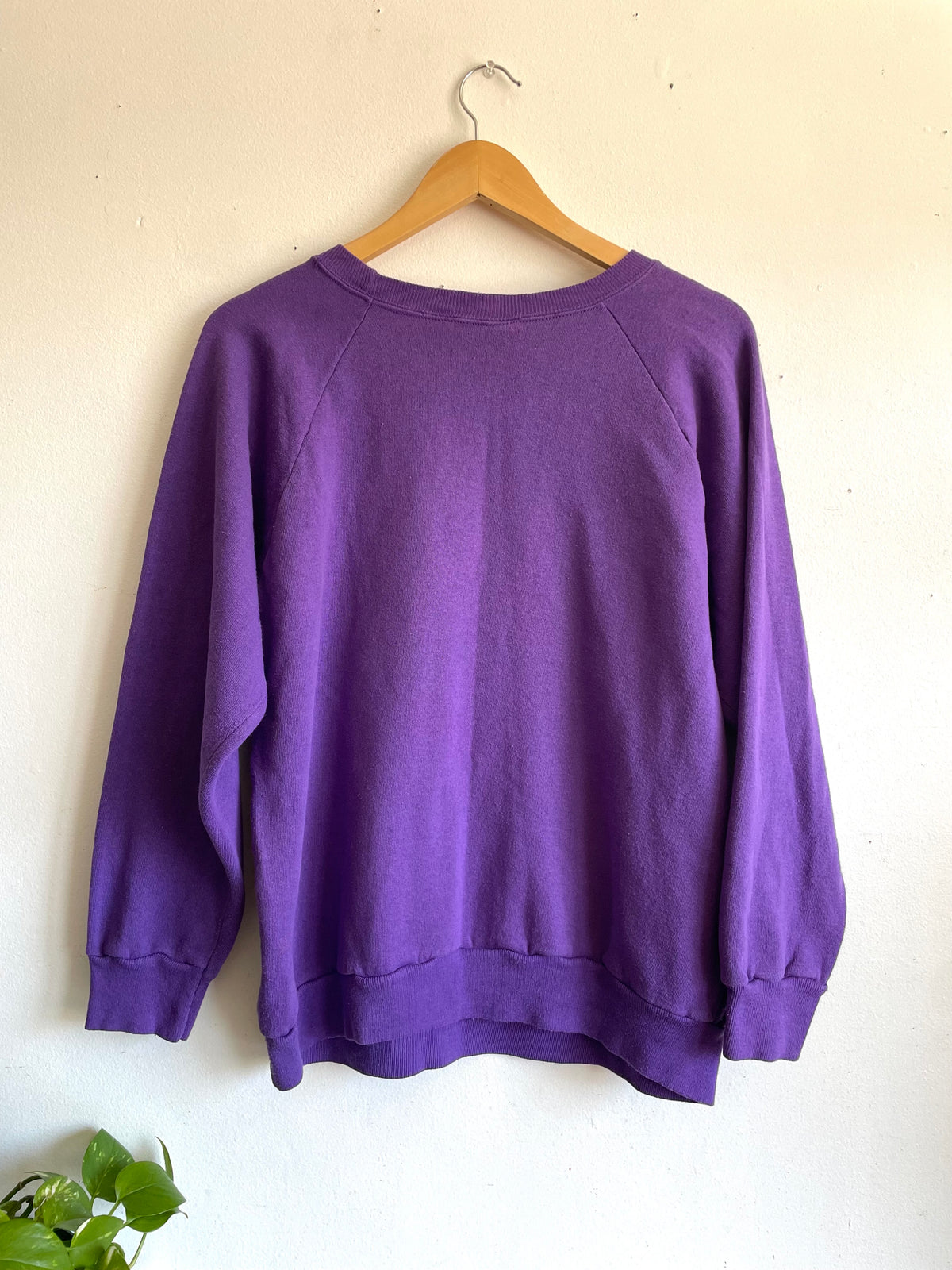Vintage 1980s Northwestern University Champion Brand Purple Crewneck Sweatshirt with White Velvet Raised Logo - Evanston Illinois - Size XL - Made in USA