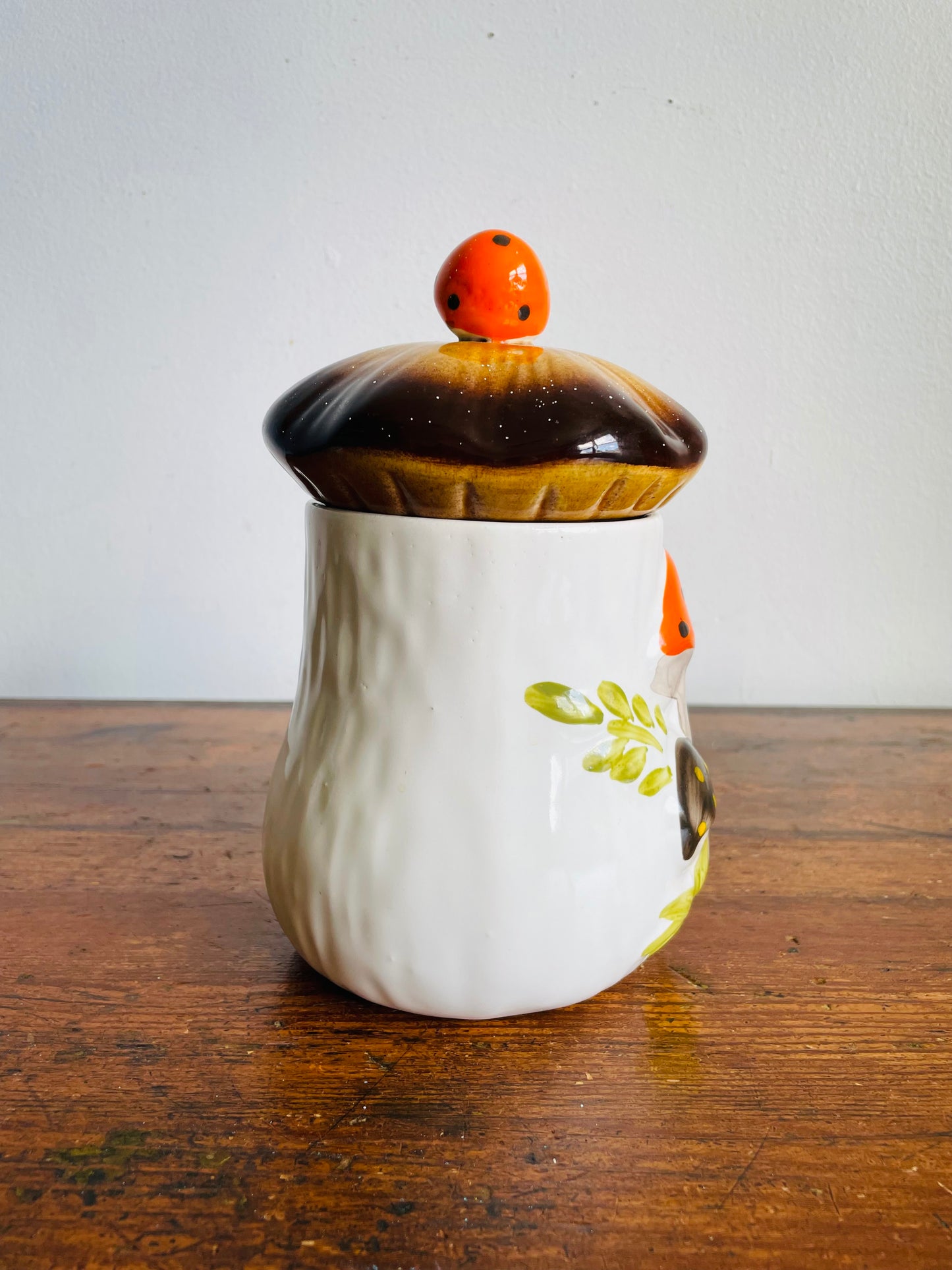 Vintage Medium Laurentian Pottery Merry Mushroom Kitchen Canister Jar with Lid - Made in Canada