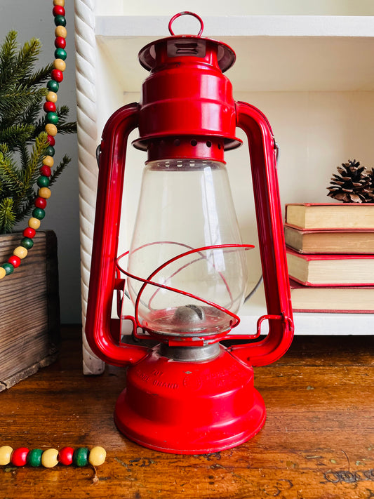 Vintage No. 707 Globe Brand Worldlight Red Metal Lantern - Made in Hong Kong
