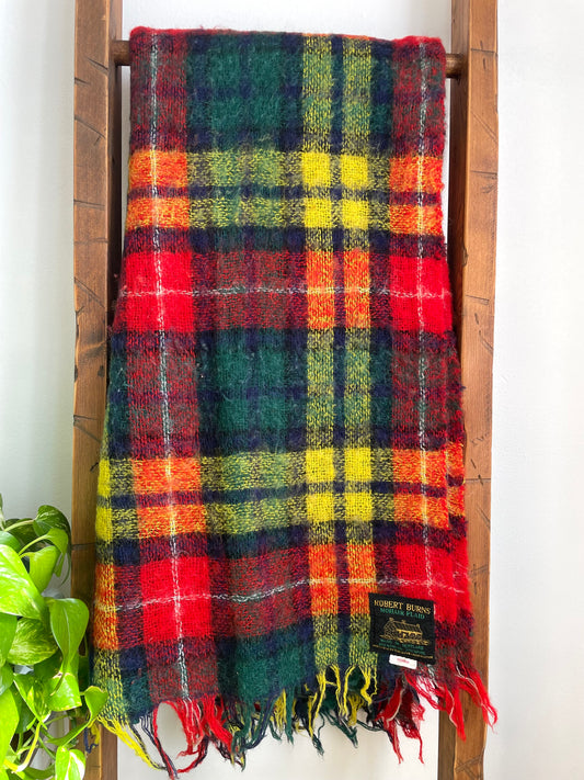 Robert Burns Mohair Wool Buchanan Clan Red Plaid Blanket - Made in Scotland Approved by the Burns Federation