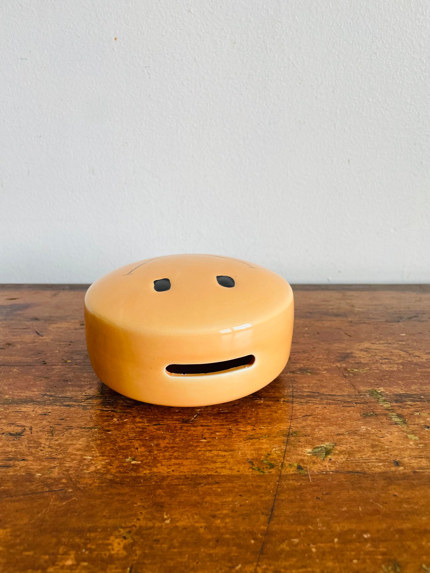 Vintage Pale Orange Smiley Happy Face Money Coin Piggy Bank