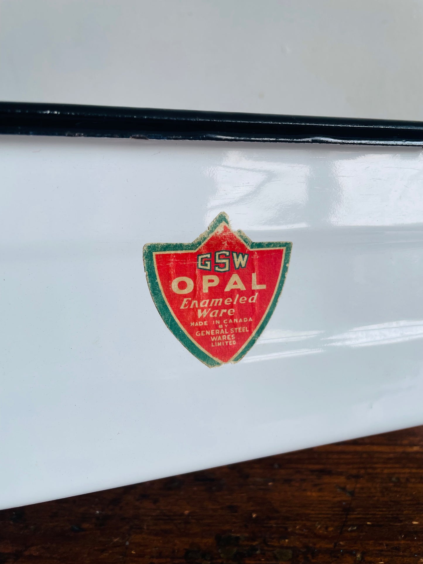 Vintage White with Black Trim GSW Opal Enamelware Refrigerator Box with Lid - Made in Canada by General Steel Wares Limited