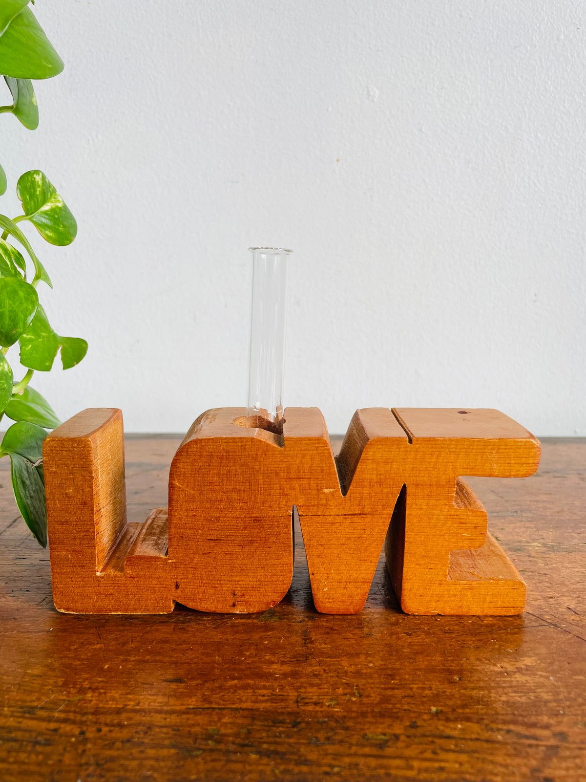 Vintage Carved Wood LOVE Propagation Station Bud Vase - Brant Florist Burlington, ON