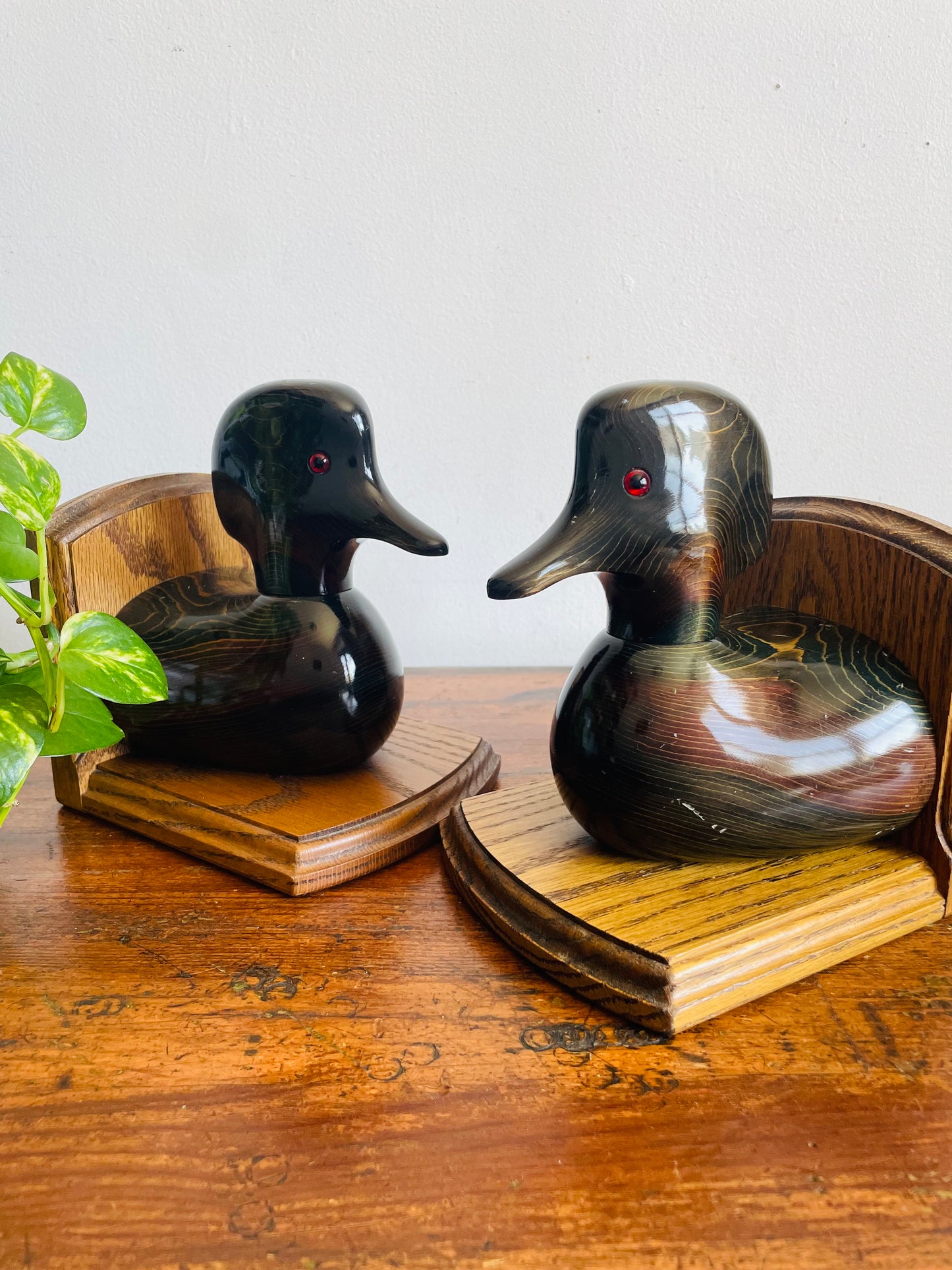 Vintage Bundy & Company Wood Duck Decoy Bookends - Set of 2