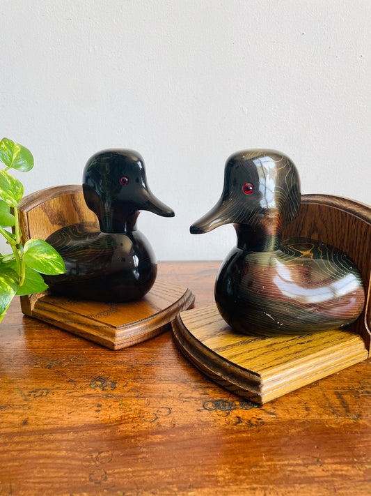 Vintage Bundy & Company Wood Duck Decoy Bookends - Set of 2