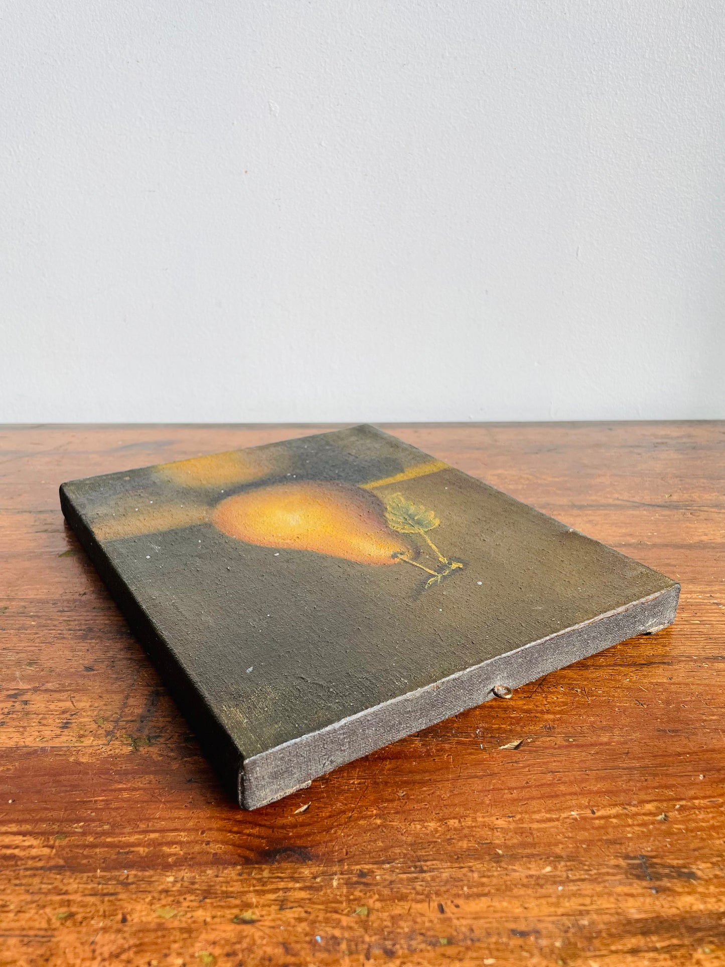 Antique Original Art Painting Picture on Canvas - Moody Still Life Study of a Pear