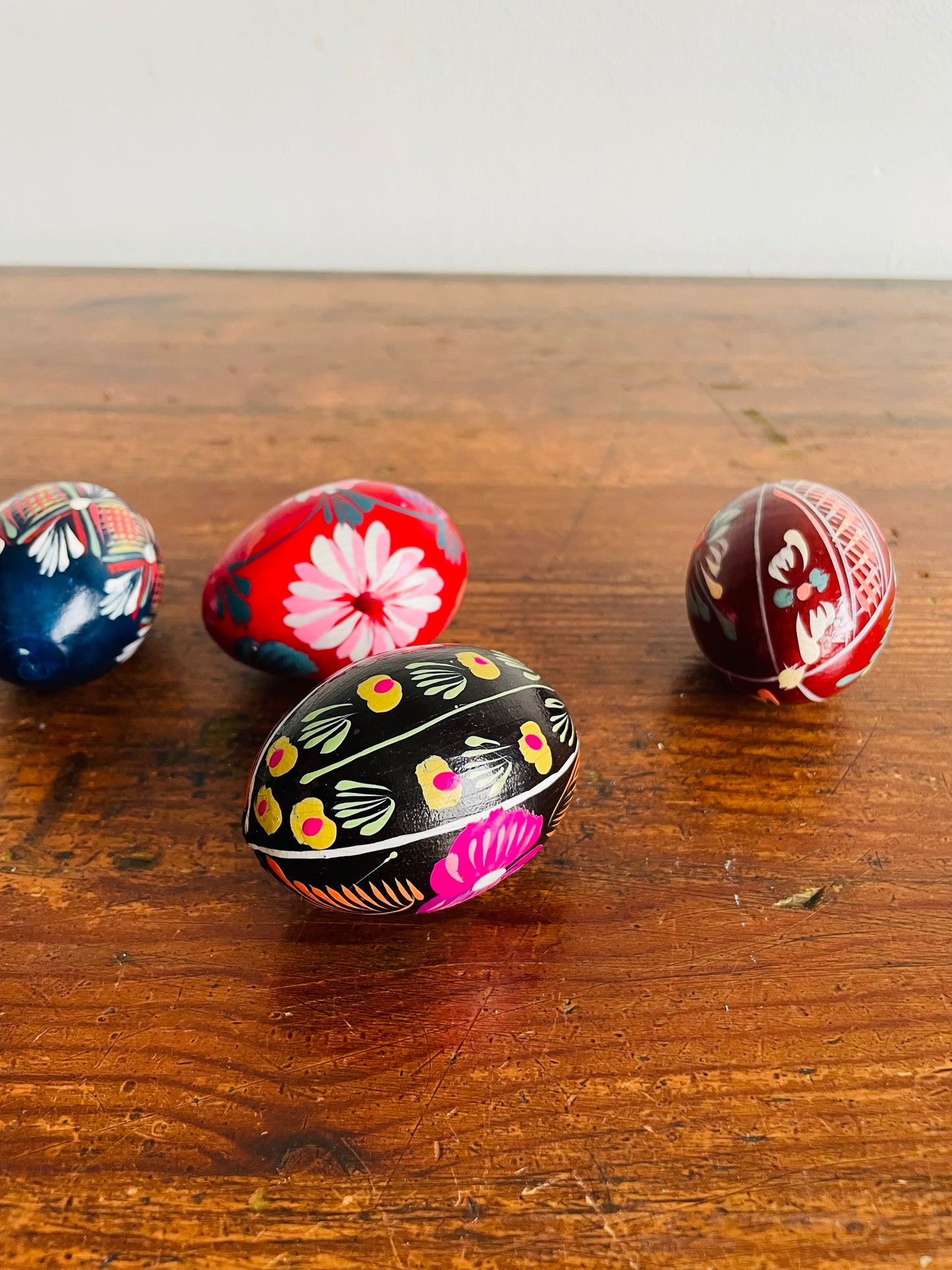 Hand Painted Wood Eggs with Various Designs - Set of 4