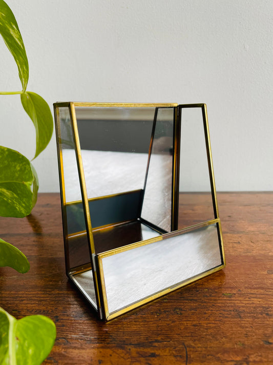 Brass Mirrored Box Holder - Great for Business Cards, Air Plants, Letters, Etc. - Made in Canada