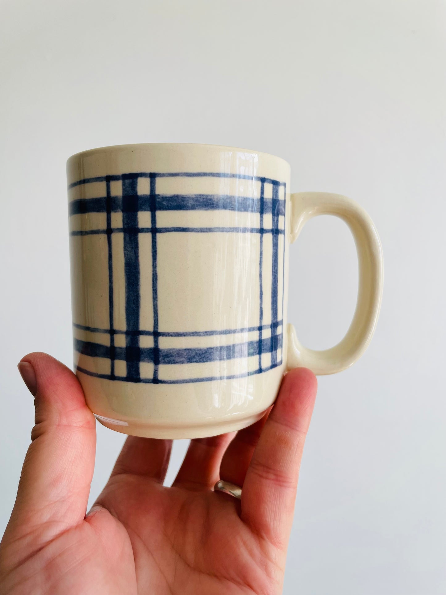 Eaton Home Blue Checkered Tartan Pattern Mugs - Set of 4 - # 2