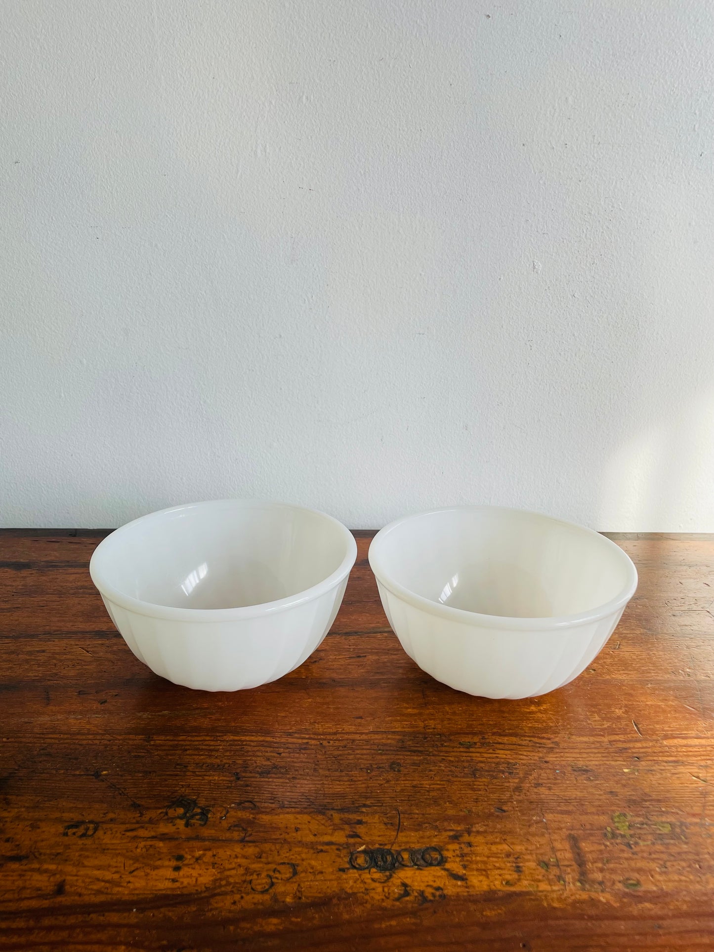 Fire King Oven Ware Swirl Milk Glass Bowls - Made in USA - Set of 2