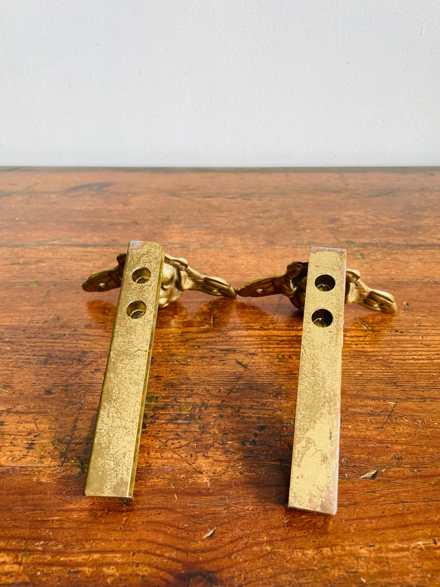 Vintage Solid Brass Cherub Angel Hook Hangers or Brackets - Great Project or DIY Piece - Set of 2 Hardware Pieces - Would be Great Stocking Hangers!