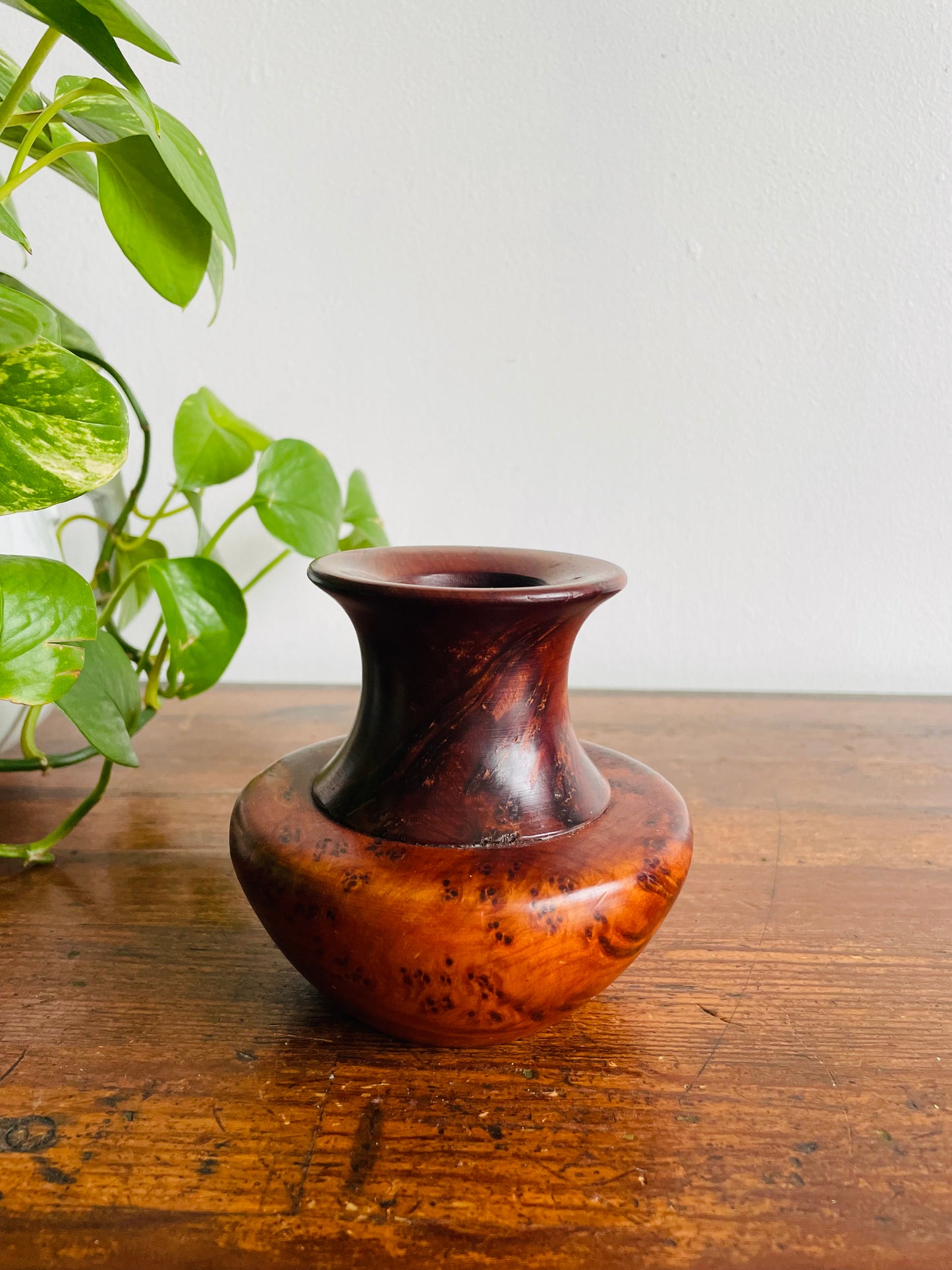 Beautiful Solid & Smooth Hand Turned Wood Vase with Drainage Holes at Bottom