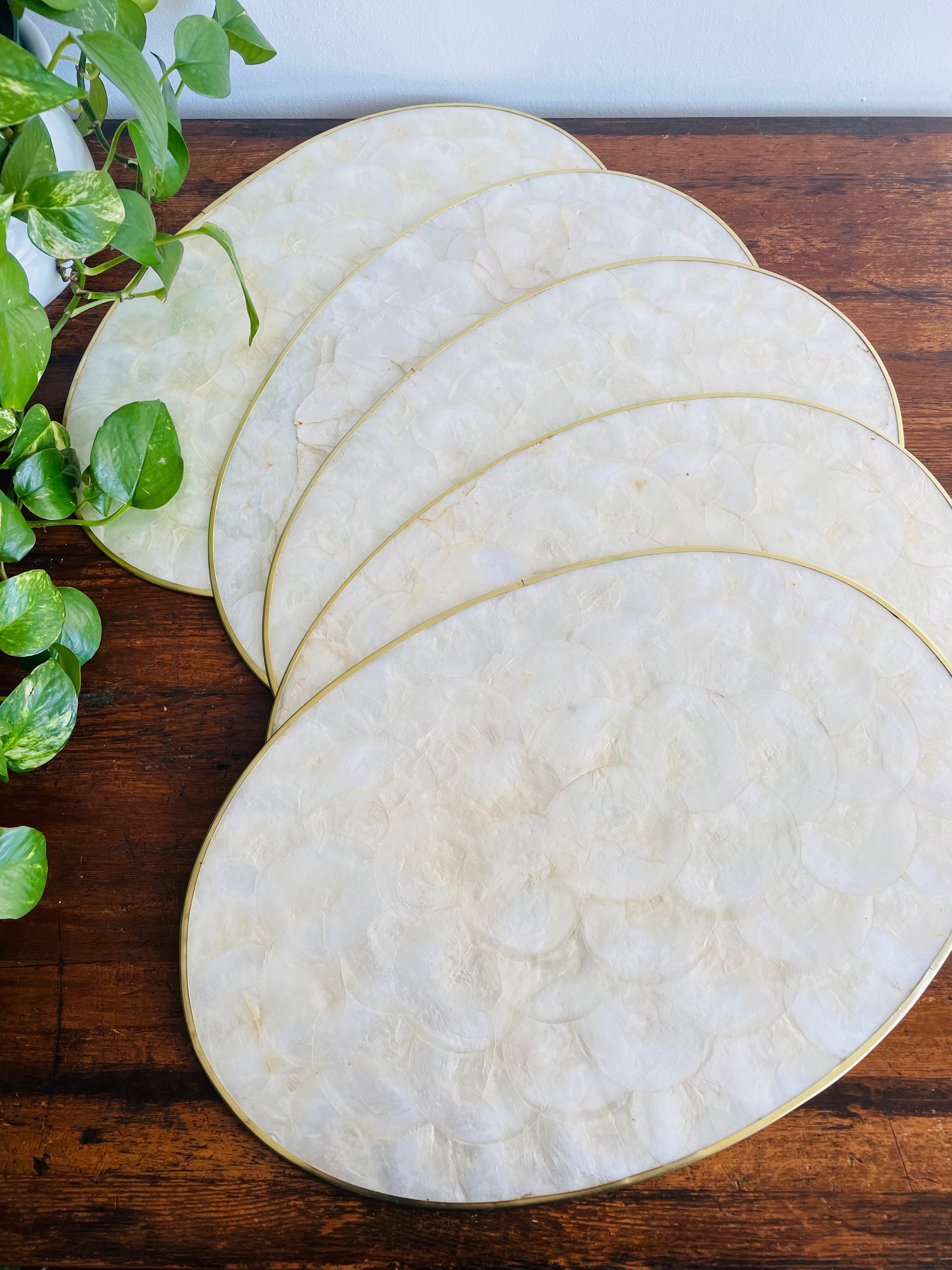 Full Size Genuine Capiz Shell Oval Placemats with Cork Backing by Shel