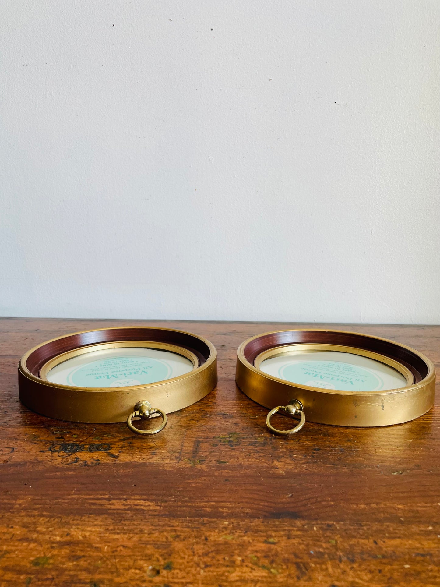 Vintage Round Gold & Brown Vari-Mat All Purpose Picture Frames - Hope Picture & Frame Co. Michigan - Set of 2