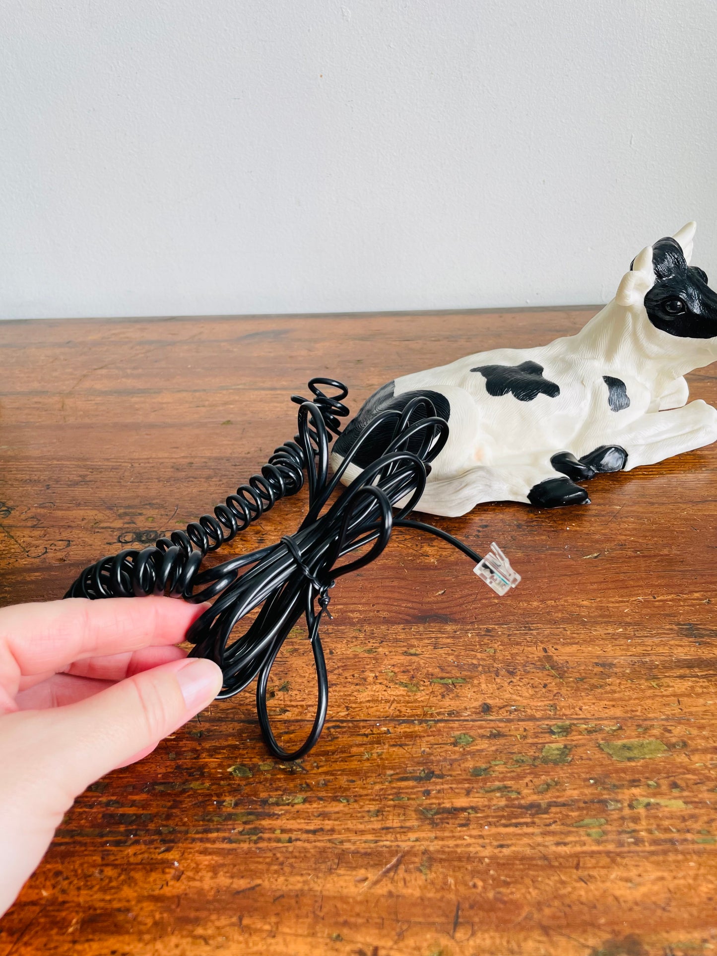 Vintage 1980s Roger's Moo Moo Black & White Cow Phone - Tested / Works - Moos When Someone Calls You!