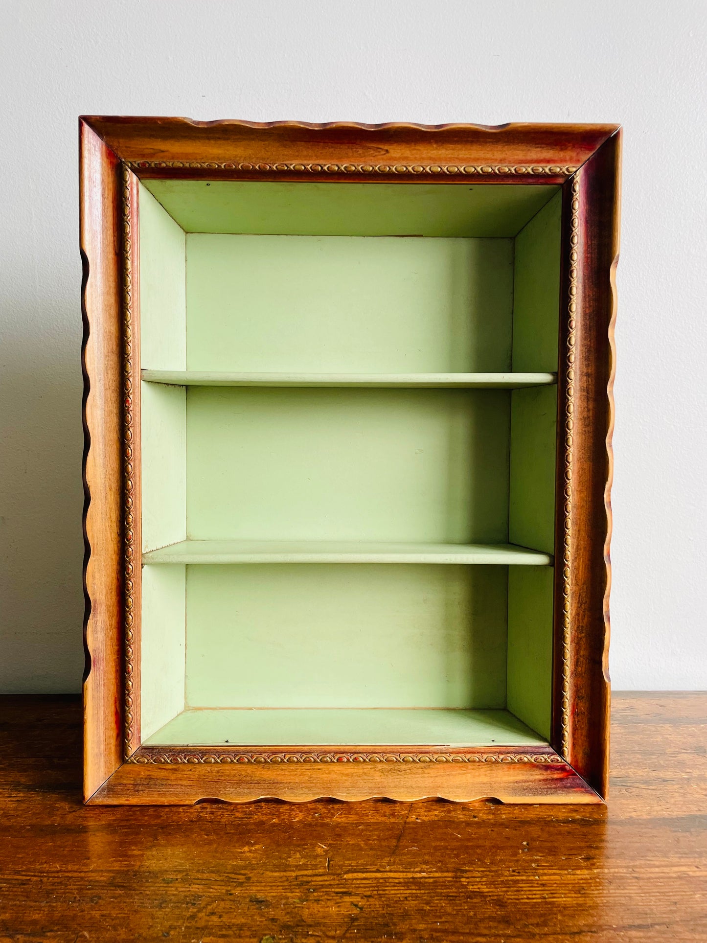 Mint Green Wall Hanging Shelf with Beautifully Carved Frame