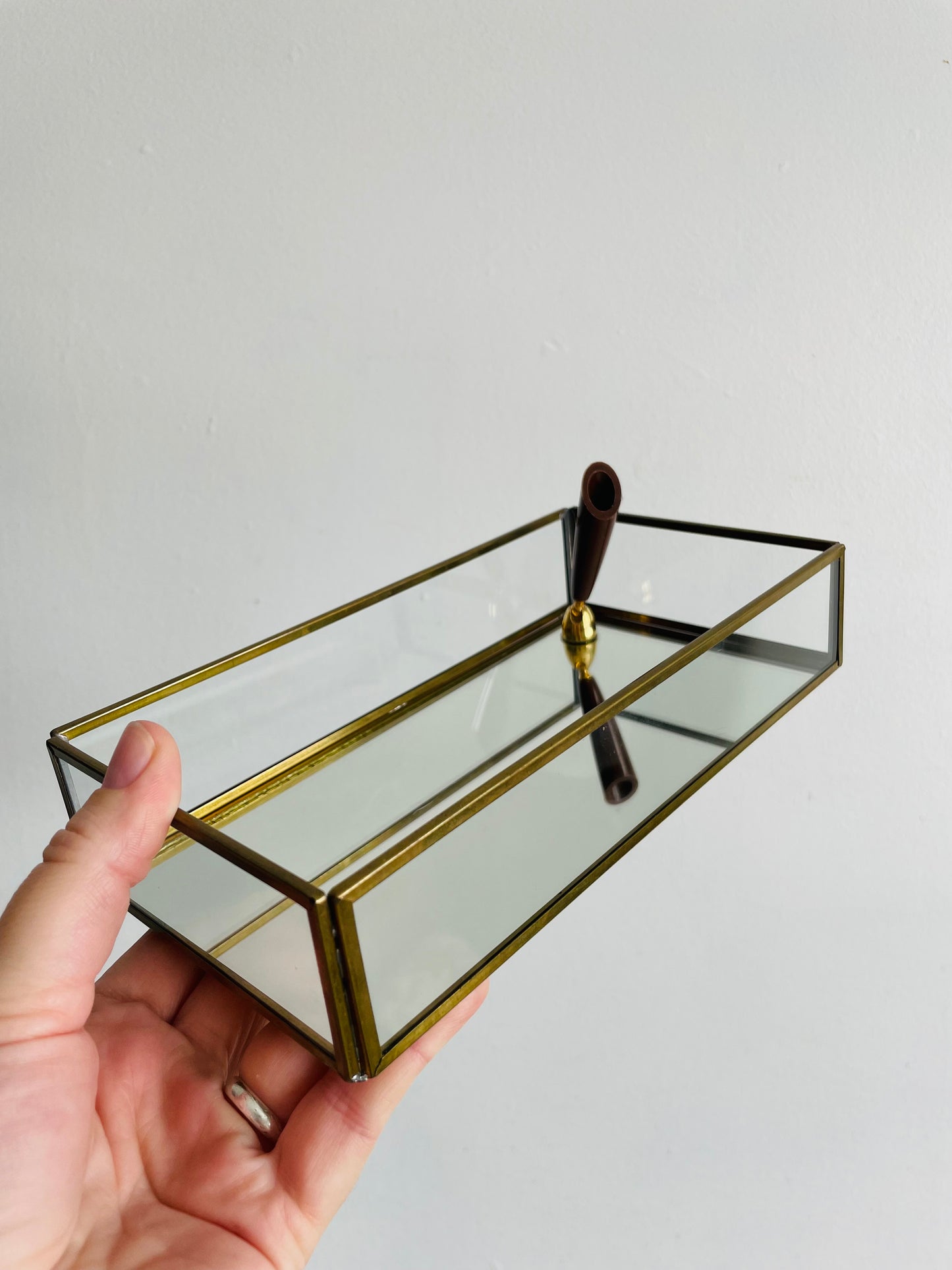 Brass Mirrored Box with Pen Holder - Great for Business Cards, Office Supplies, Etc.