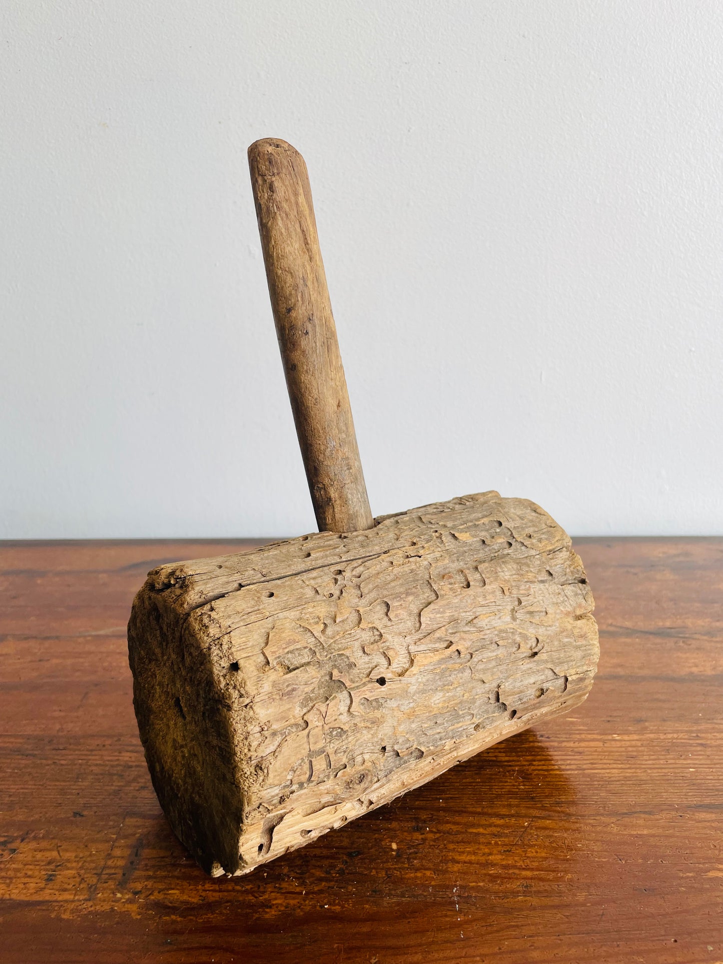 11.5" Rustic Farmhouse Primitive Wooden Mallet Hammer Tool with Hand Hewn Head Peg